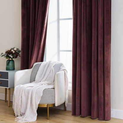 MIULEE Velvet Curtains 52x96 inches 2 Panels Ruby Wine Blackout Curtains | - Image 7