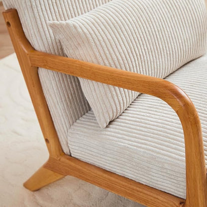 Mid-Century Modern Accent Chair Beige Rubberwood Frame Living Room Bedroom - Image 5