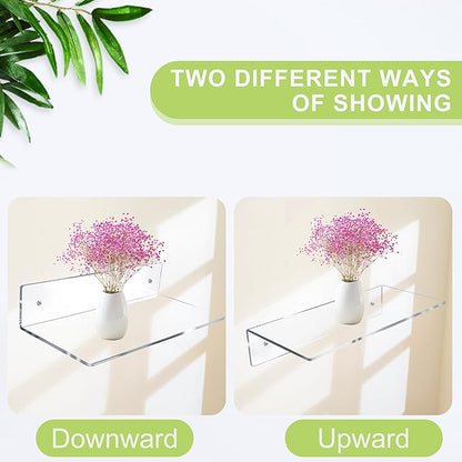 Jansburg 12 Inch L-Shaped Acrylic Floating Shelf Wall Mounted Shelves Invisible - Image 4