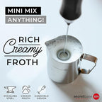 Secretbase 3 Speed Rechargeable Milk Frother Handheld, USB Charging Cradle - Stainless Steel Whisk for Bulletproof Coffee, Espresso Whipper, Mini Electric Stirrer (Black Frother without Pitcher)