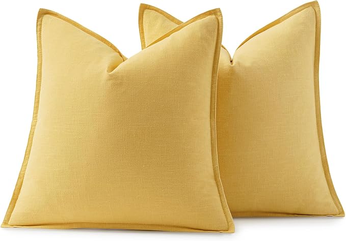 MIULEE Decorative Linen Pillow Covers 20x20 Inch Yellow | Boho Farmhouse​ - Image 6