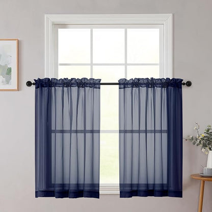 Cafe Curtains 36 Inch Length Tier 2 Pieces, Modern Soft Airy Sheer Kitchen by WelvetBLK