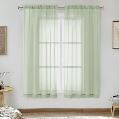 Light Green Sheer Curtains 54 Inches Long 2 Panels by OVZME