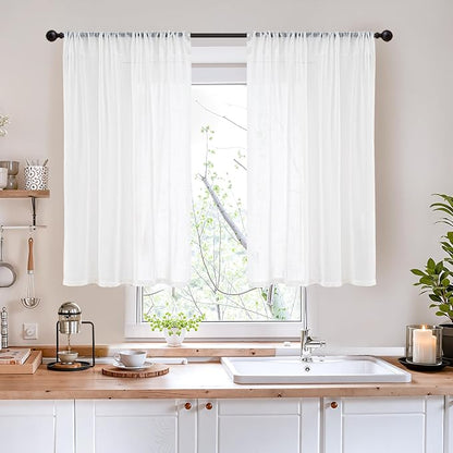 BGment 40 Inches Long White Linen Curtains - Image 2