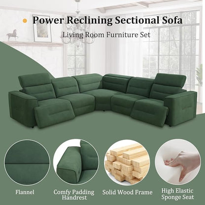 Power Recliner Sectional Sofa, L-Shaped Living Room Furniture Set, Flannel - Image 5