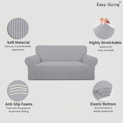 Easy-Going Stretch Oversized Loveseat Couch Covers Washable Silver Gray | - Image 3
