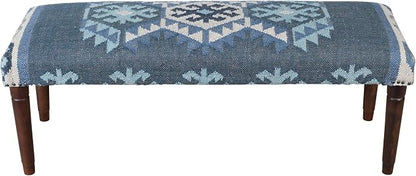 LR Home Blue/Ivory Handmade Upholstered Bench - Image 8