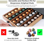 Coffee Pod Holder Compatible with Nespresso OriginalLine Capsules – 50-Pod Acacia Wood Drawer Organizer with Anti-Slip Base – Space-Saving Coffee Capsule Storage for Espresso Stations & Countertops