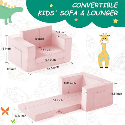 Kids Couch, 2-in-1 Toddler Chair Comfy 1-3 Years, Convertible Kids Chair - Image 3