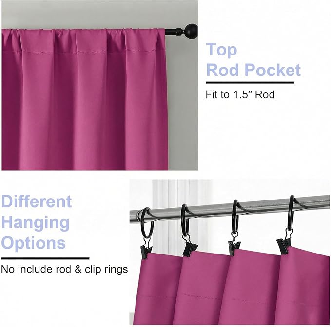 Simplebrand Ava Hot Pink Short 36 Inches Blackout Curtain 2 Panels Set - Image 4