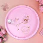 Pink Round Wood Decorative Ottoman Tray for Coffee Table Kitchen Counter, Living Room, Handcrafted Wooden Serving Tray for Table Centerpiece