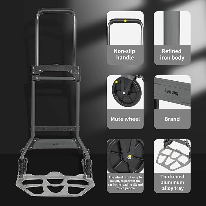 Leeyoung Folding Hand Truck and Dolly, 264 Lb Capacity Heavy-Duty Luggage - Image 4