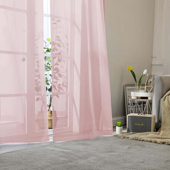Blush Pink Sheer Curtains 96 Inches Long 2 Panels, Modern Airy Voile Solid - Image 8