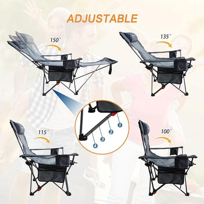 Reclining Camping Chair with Removable Footrest Lounge Chair with Headrest - Image 7
