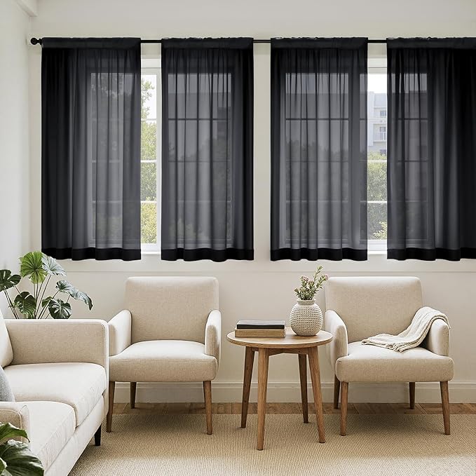 MIULEE Black Sheer Curtains 63 Inches Long 4 Panels 54 x 63 Inches | Light by MIULEE
