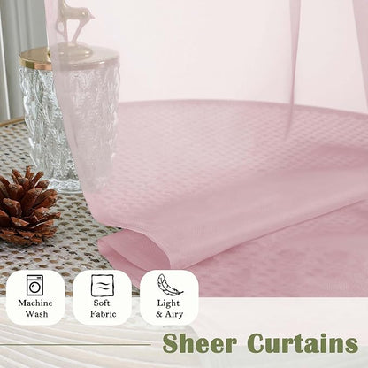 Blush Pink Sheer Curtains 108 Inches Long 2 Pcs, Dual Rod Pocket Home Decor - Image 8