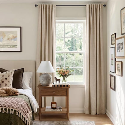 100% Blackout Curtains for Bedroom Oatmeal Linen Look Curtains 80 Inch Long | - Image 5