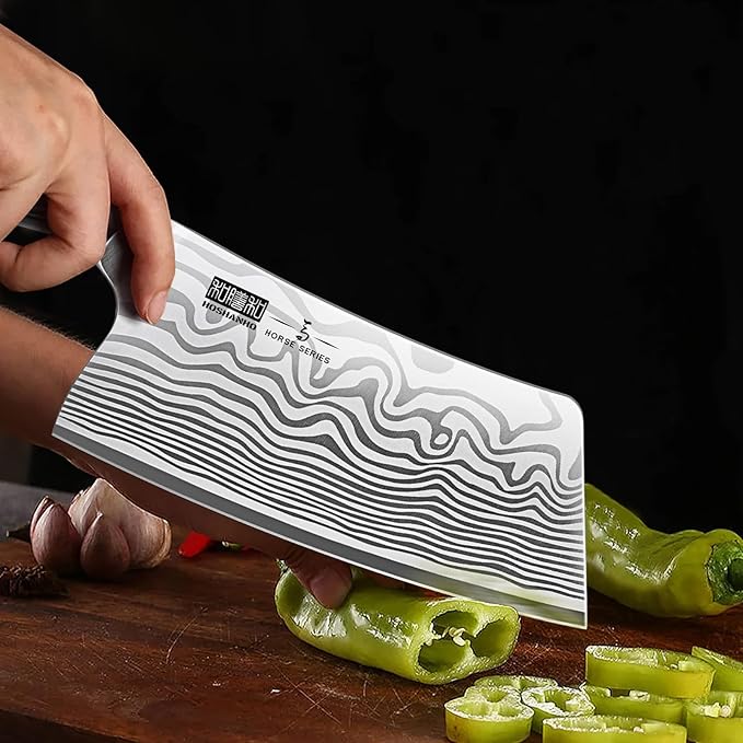 Cleaver Knife 7 Inch, Razor Sharp High Carbon Powder Steel Meat Cleaver, Professional Butcher Chopper Kitchen Knife for Meat Cutting Vegetable Slicing