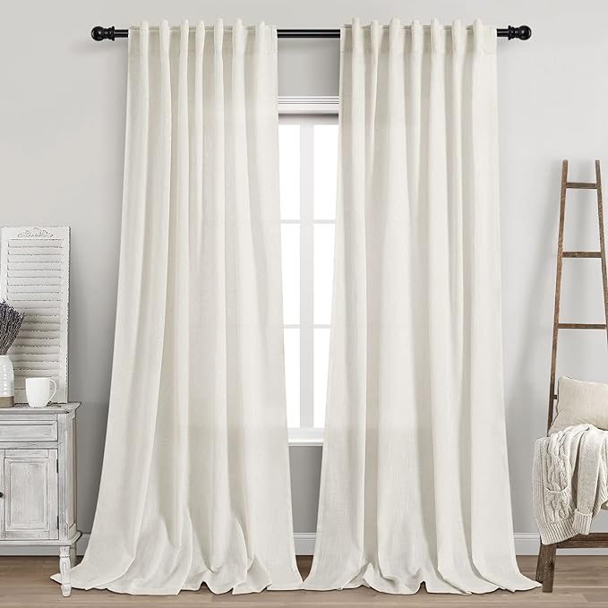 Extra Long Curtains 120 inch Length 2 Panels Back Tab Neutral Farmhouse Drapes by Nanspring