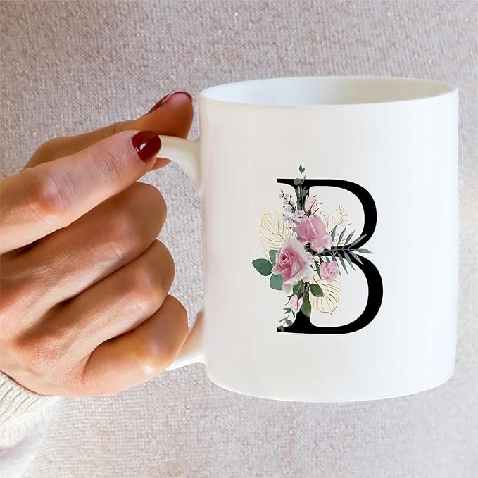 Retreez Initial A-Z Floral Botanical Bouquet Alphabet Monogrammed Monogram Mug 11 Oz Ceramic Tea Coffee Mugs - Appreciation Thank You Wedding Birthday Gifts for her friend coworker sister - B Initial