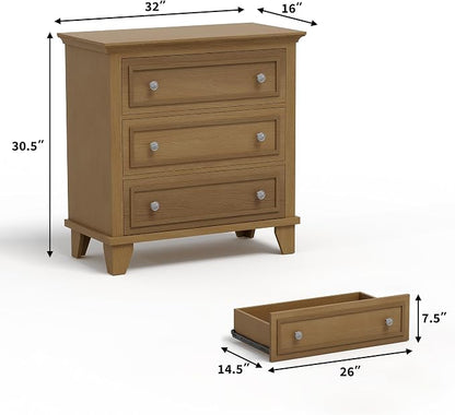 IDEALHOUSE 3 Drawer Dresser, Wooden Storage Chest of Drawers - Image 2