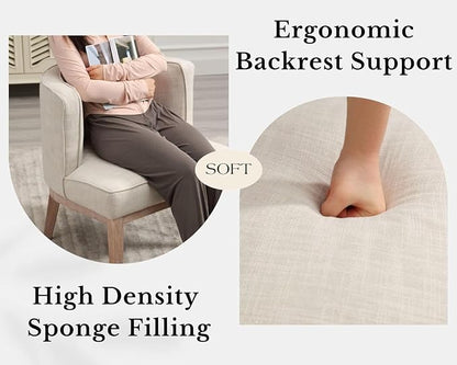 Beige Barrel Chair with Solid Wood Frame, Small Round Accent Chair, Comfy Linen - Image 8