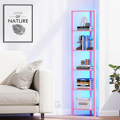 TUTOTAK Corner Shelf with LED Light, 6-Tier Corner Bookshelf - Image 8