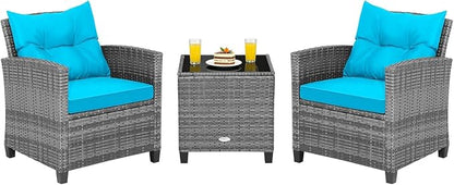 COSTWAY 3PCS Patio Furniture Set, PE Rattan Wicker Sofa w/Washable Cushion and by COSTWAY