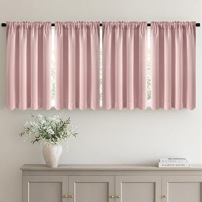 MIULEE 4-Panel 36 Inch Blackout Kitchen Tier Curtains Over Sink Light Pink | by MIULEE