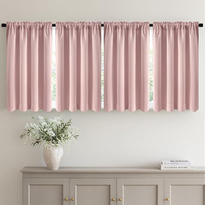 MIULEE Set of 4 Light Pink 45 Inch Short Blackout Kitchen Window Curtains | by MIULEE