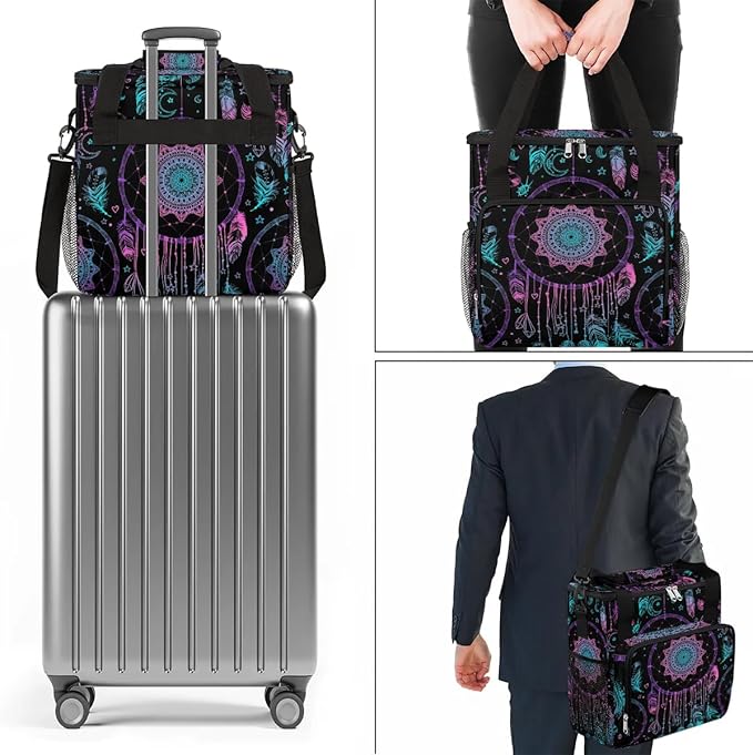 Dreamcatcher Feather Coffee Maker Carring Bag Travel Carrying Storage Tote Bag Compatible with Keurig K-Mini or K-Mini Plus Portable Single Serve Coffee Brewer Case with Pockets for K-cup Pods