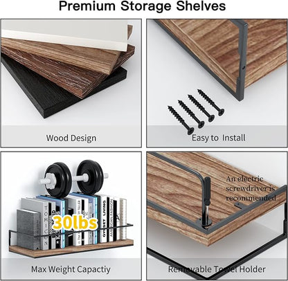 Shario Rustic Wood Floating Shelves - Image 6