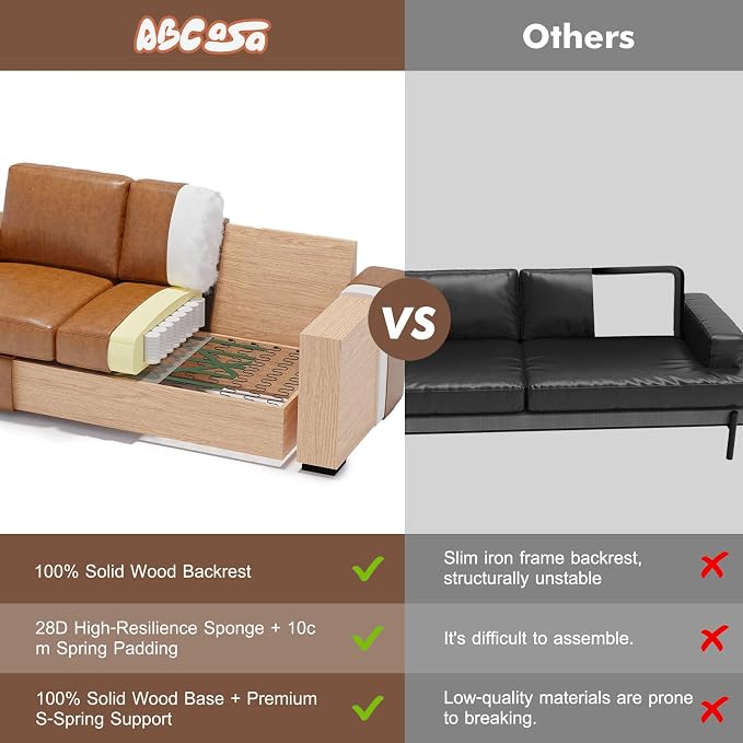 ABCASA Loveseat Set of 2, Living Room Furniture Set, Oversized Faxu Leather Sofa - Image 5