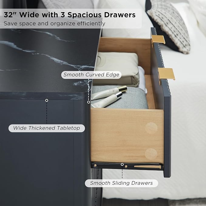 T4TREAM Fluted 3 Drawers Nightstand, Oversized Extra Large Modern Side Table - Image 5