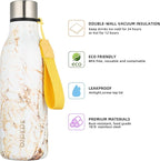BJPKPK Insulated Water Bottles, 18 oz Stainless Steel Metal Water Bottle with Strap, BPA Free Leak Proof Thermos, Mugs, Flasks, Reusable Water Bottle for Sports & Travel, Marble-Amber