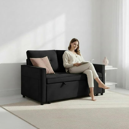Sofa Bed, Pull Out Couch with Side Pockets, 3 in 1 Velvet Fabric Loveseat - Image 4