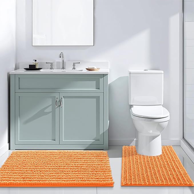 Arotive Luxury Chenille Bathroom Rug Mat, Extra Soft Thick Absorbent Shaggy Bath Rugs, Non-Slip Machine Wash Dry, Plush Bath Mats for Bathroom, Shower and Tub, 47x24, Orange