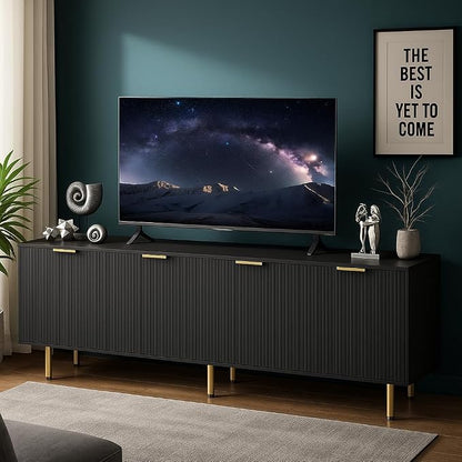 TV Stand for 80 Inch TV, Fluted TV Stand for Living Room, Mid Century Modern TV - Image 4