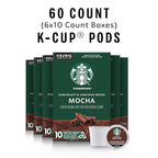 Starbucks K-Cup Coffee Pods, Mocha Flavored Coffee, Naturally Flavored, 100% Arabica, 6 boxes (60 pods total)