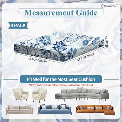CALBODE 8pcs Floral Printed Stretchy Sofa Cushion Covers - Image 2