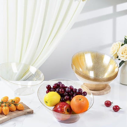 bUCLA 12 Pack Gold Glitter Plastic Serving Bowls - 54 OZ Angled Serving Bowls Disposable for Chip,Candy, Snack,Salad & Fruit - Ideal for Party, Wedding & Thanksgiving