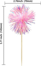 Gyufise 30Pcs Foil Firework Cupcake Toppers Sparkle Tinsel Cake Toppers Tinsel Drink Cake Decoration Cocktail Picks for Birthday Wedding Graduation Party Supplies Dark Pink