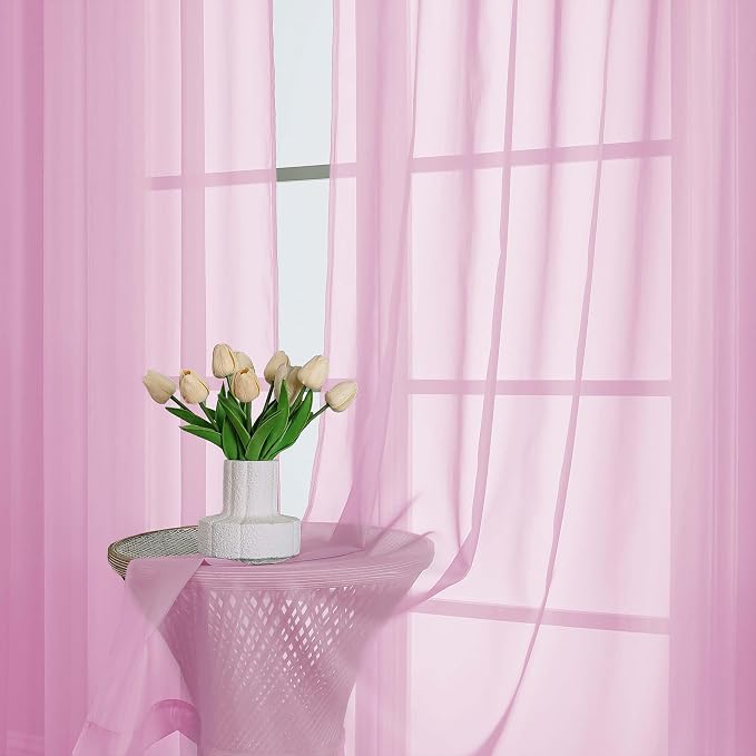 Light Pink Sheer Curtains 63 Inch Length 2 Pcs, Dual Rod Pockets Light - Image 6