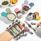Magnetic Measuring Cups and Spoons Set of 16 Includes Stainless Steel Magnetic Measuring Cup Double Sided Magnetic Measuring Spoons with 1 Leveler for Dry and Liquid Ingredients
