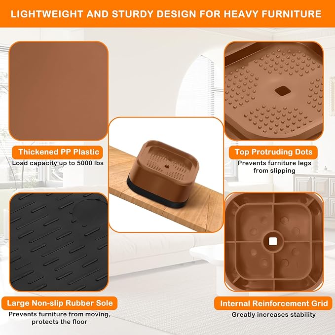 shouwuhho 4 Pack Furniture Risers Adjustable Bed Risers Heavy Duty Lifts Height - Image 5