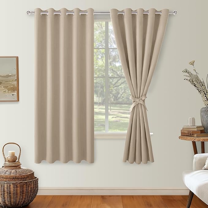 Blackout Curtains for Bedroom, 60 x 63 Inches Length Taupe 2 Panels | Thermal - Image 8