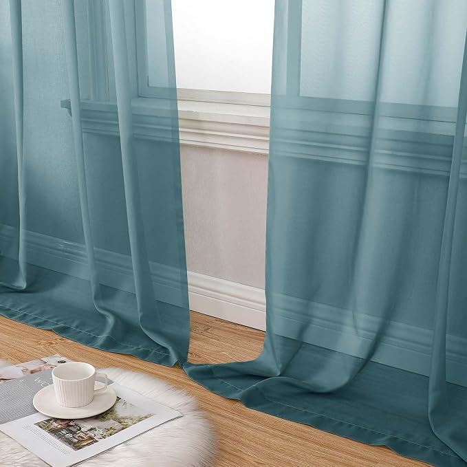Sheer Dusty Blue Curtains for Bedroom Living Room 90 Inches Long 2 Panels Set - Image 8