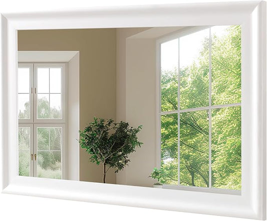 White Wood Mirror for Bathroom, Rectangle Rustic 30 x 40 inch Vanity Mirror for by WIOWUR