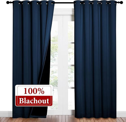 NICETOWN Moroccan Blue Full Shade Curtain Panels, Pair of Energy Smart & Noise - Image 2