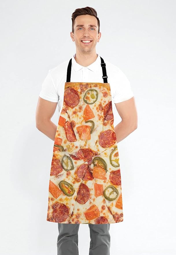I Love Pizza Bib Apron with Adjustable Neck for Men Women,Suitable for Home Kitchen Cooking Waitress Chef Grill Bistro Baking BBQ Cobbler Apron